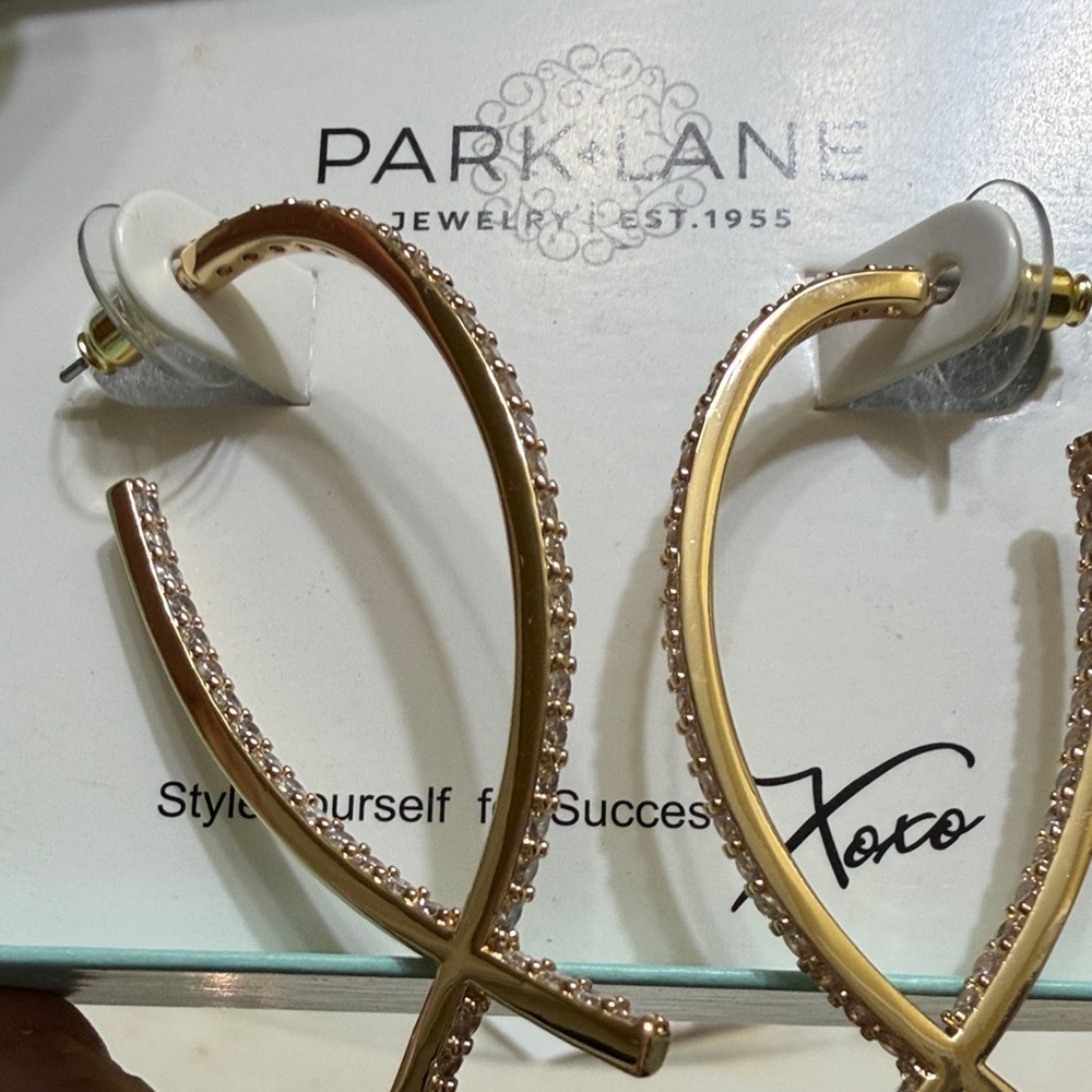 Park Lane Gold Crystal-Accented Cross Hoop Earrings